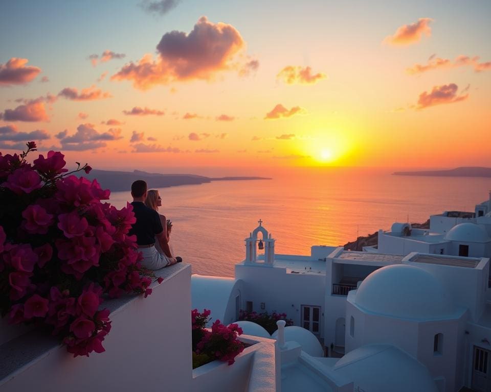 Geniet van de zonsondergang op Santorini