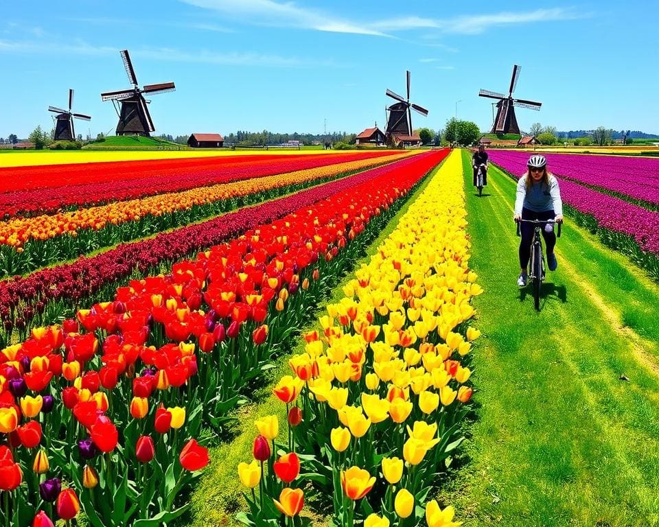 Geniet van een fietstocht door de tulpenvelden van Nederland