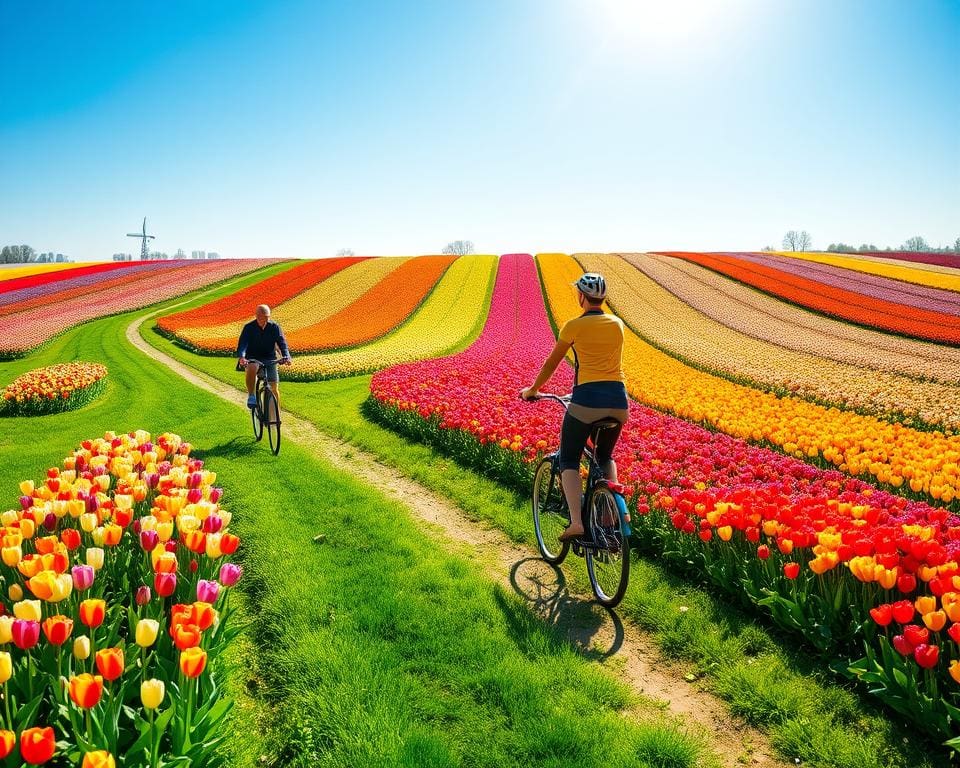 Kleurrijke tulpenvelden fietsen