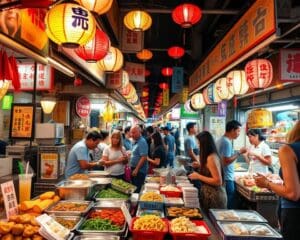 Proef de gerechten van de straatmarkten in Taipei