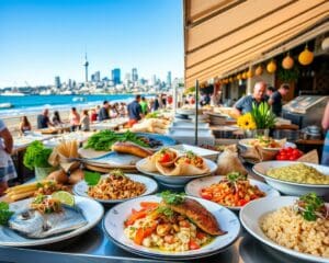 Proef de verse visgerechten in Auckland, Nieuw-Zeeland
