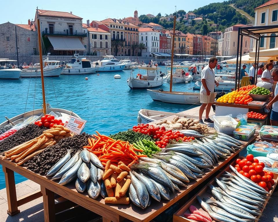 Proef de verse zeevruchten in de haven van Dubrovnik