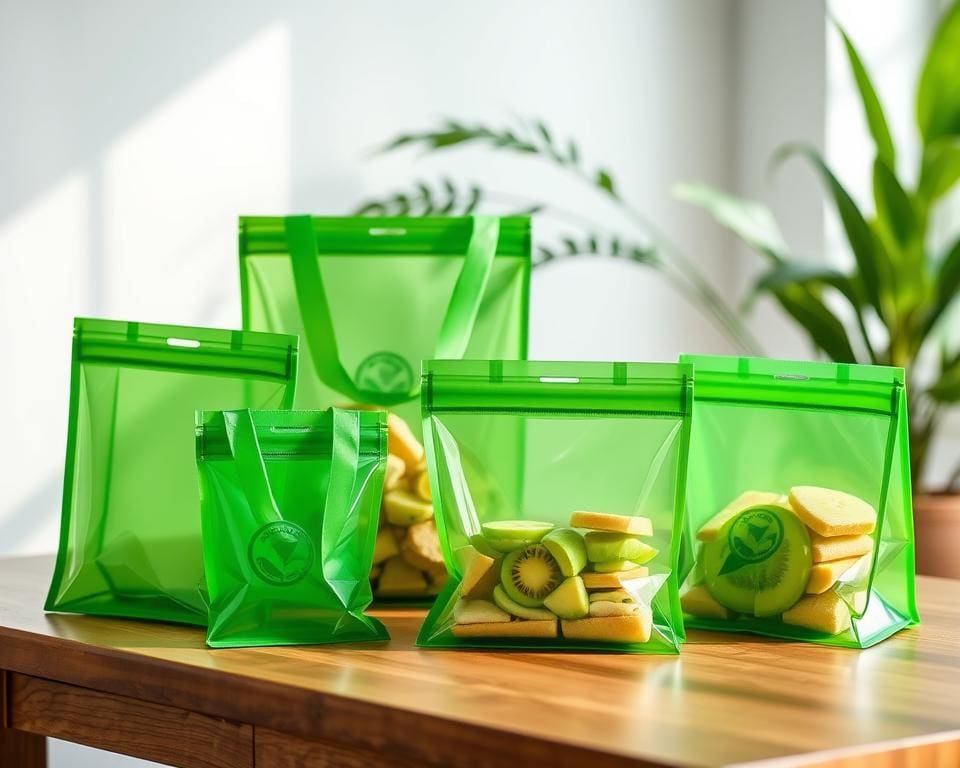 duidelijke groene duurzame lunchzakjes