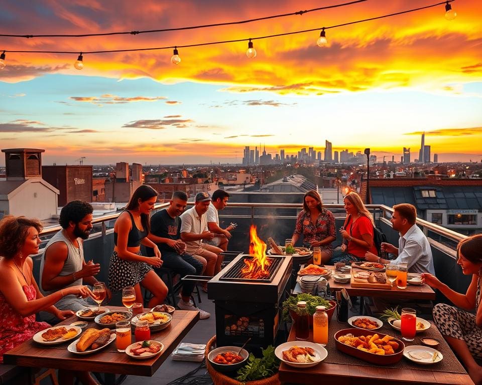 unieke sfeer van een rooftop barbecue