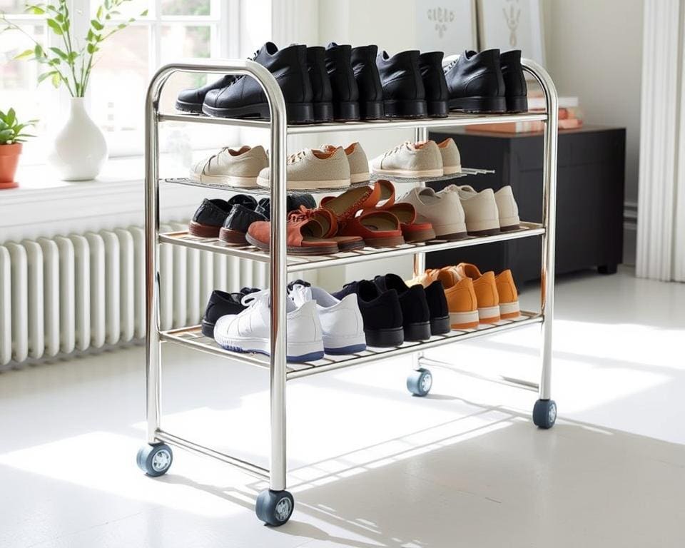 Chroom schoenenrek met wielen: Perfect voor elke garderobe