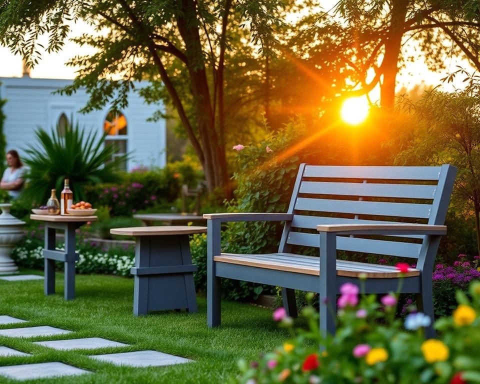 Tuinbanken met een ingebouwde zijtafel