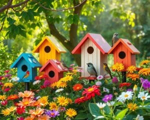 Vogelhuisjes die een toevluchtsoord bieden voor tuinvogels