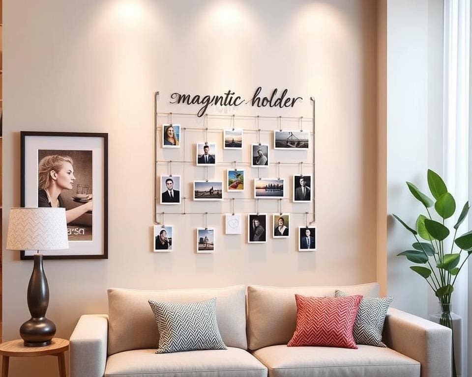 Wanddecoratie met een magnetische fotohouder